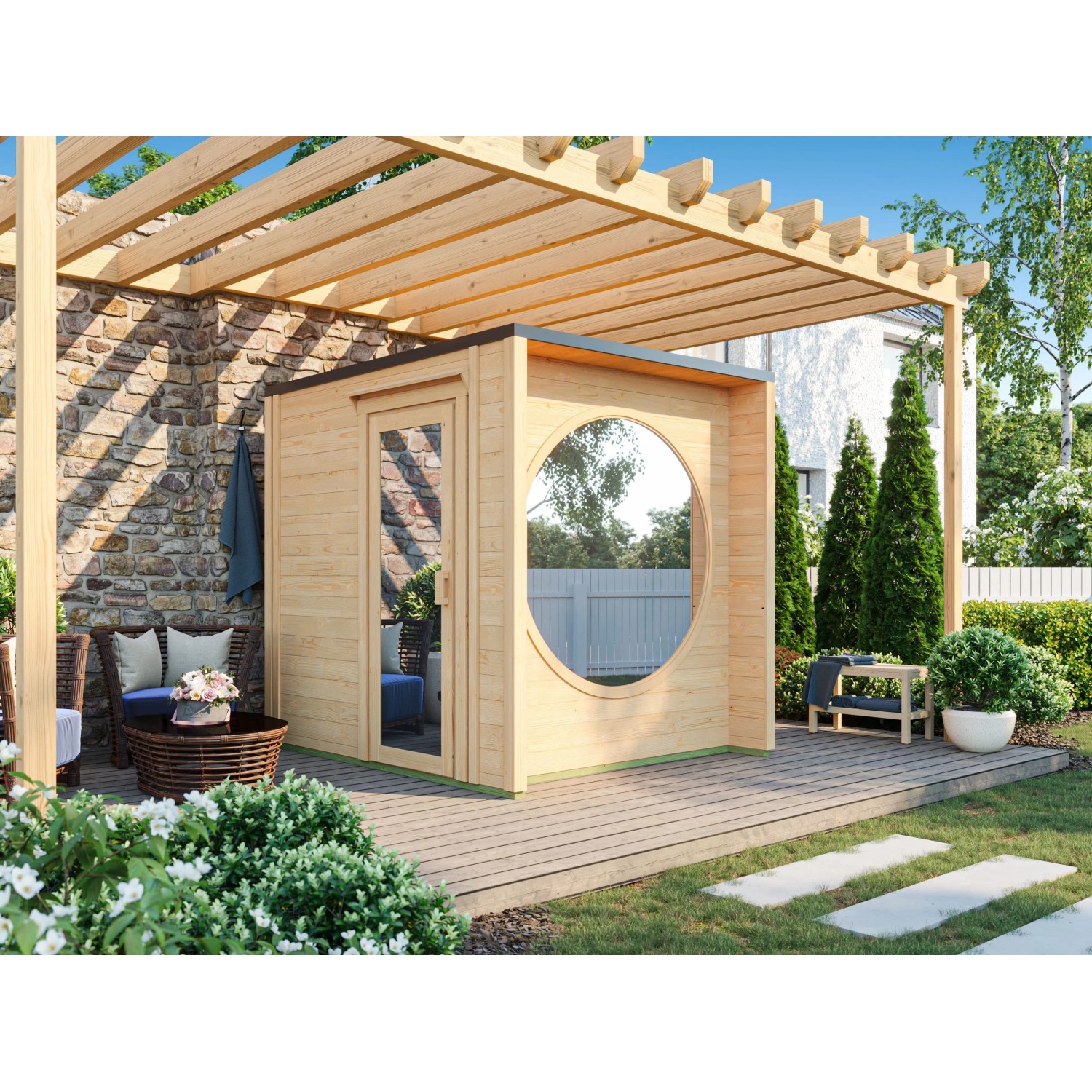 Fjordholz Saunahaus Modell Box Größe XXS Natur Spiegelglas günstig online kaufen