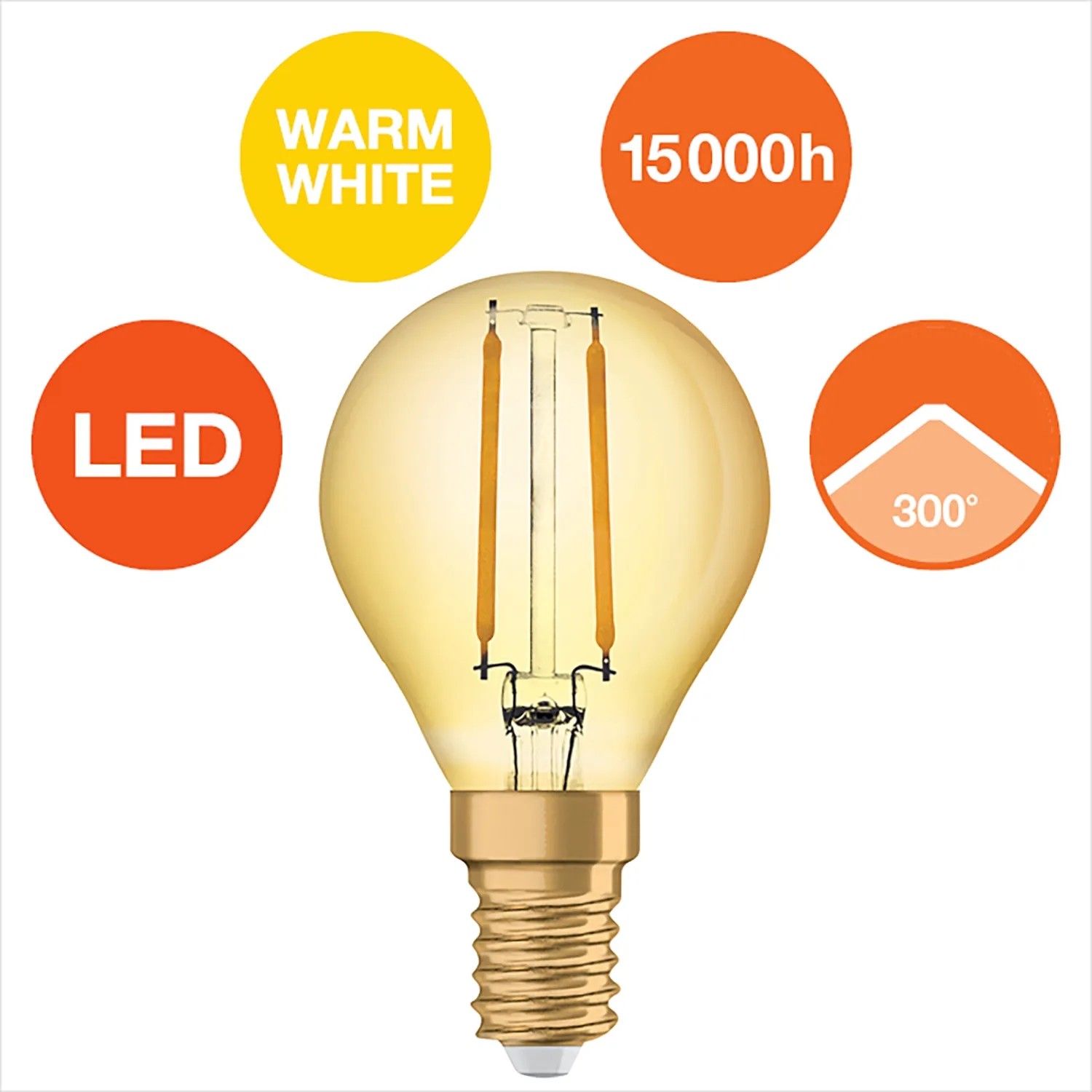 Osram LED Leuchtmittel E14 Tropfenform, 2,5W, warmweißes Licht. Ideal für Wohnräume.
