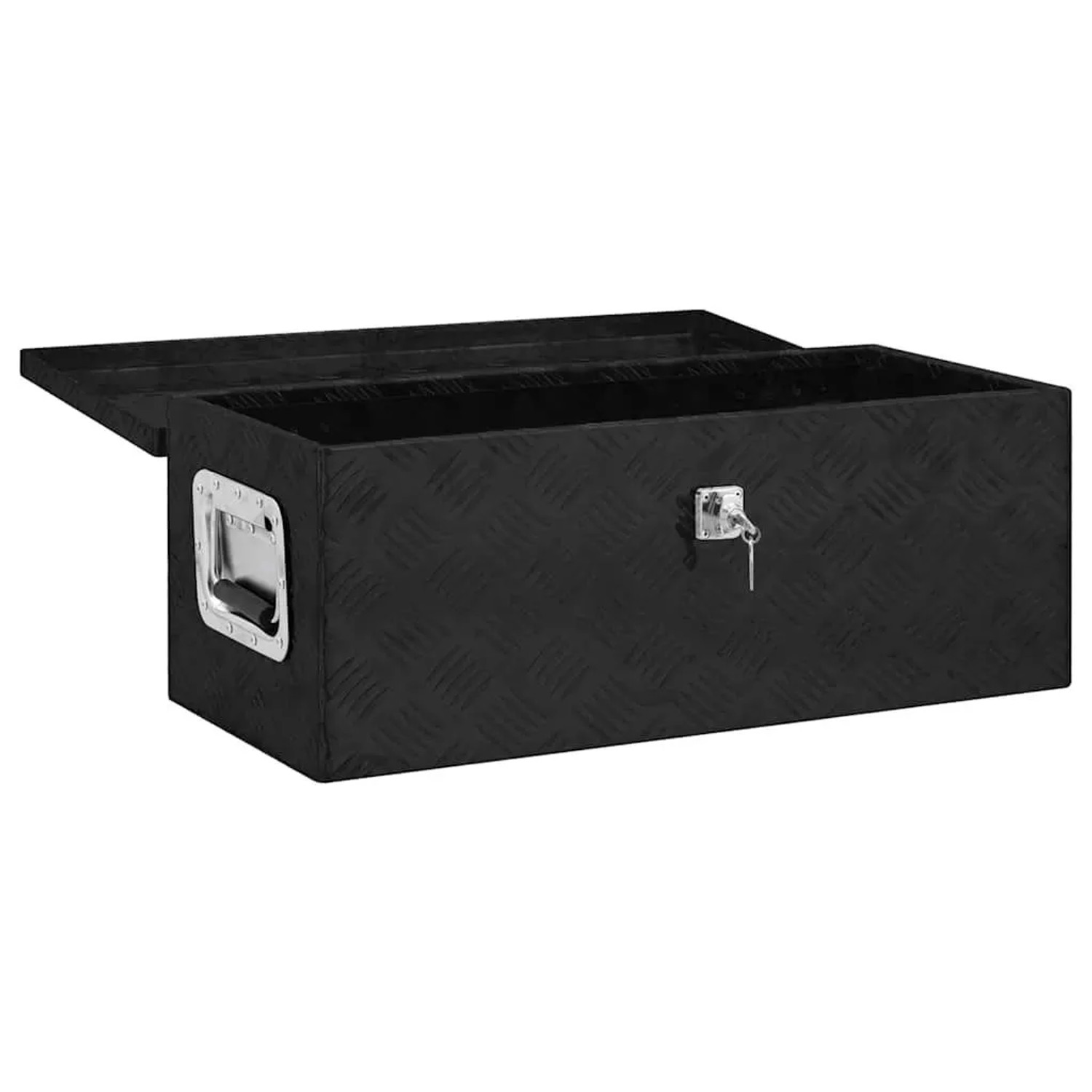 DELUKE Aluminiumbox Mit Deckel Abschließbar Alubox Deichselbox Alu Anhängerbox Werkzeugkiste Transportbox Metallkiste 70x31x27cm Schwarz_2