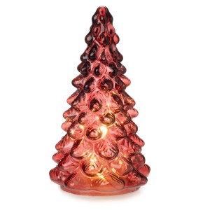Roter Weihnachtsbaum aus Glas mit LED-Beleuchtung und Timer, 19 cm hoch.