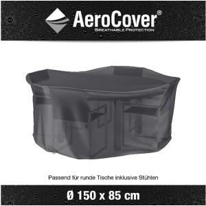 Aerocover Schutzhülle in Anthrazit für runde Gartentische Ø 150 cm mit Stühlen.