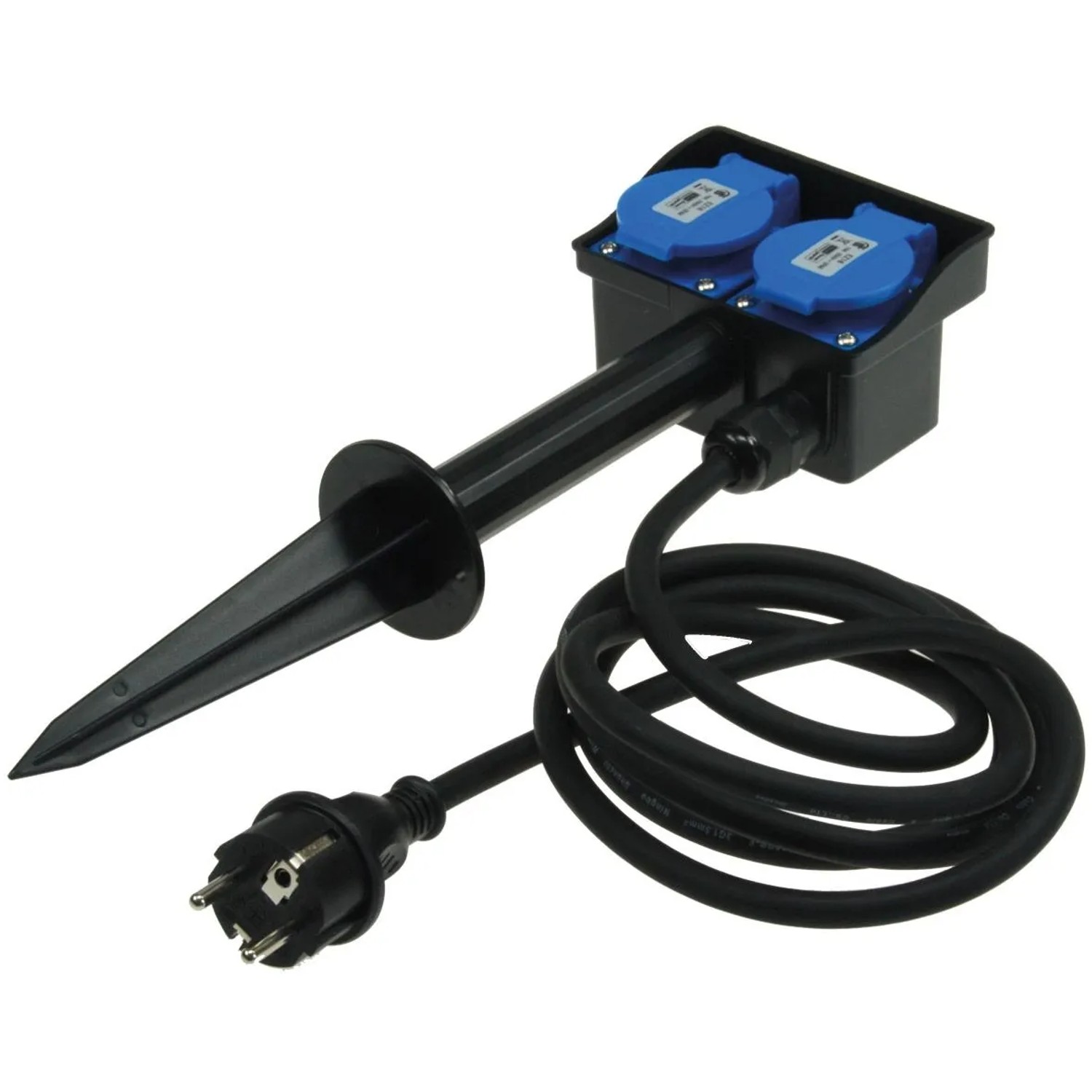 ChiliTec Gartensteckdose mit Erdspieß 2Fach IP44 2m Kabel