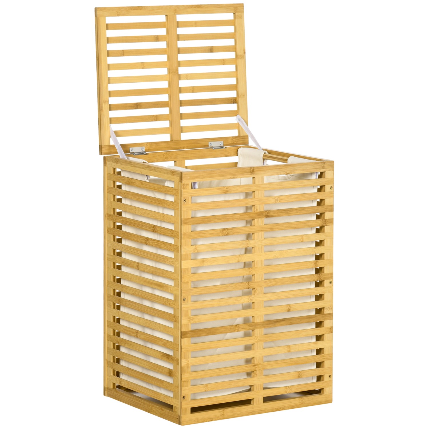 HOMCOM Wäschekorb Bambus Polyester 44L x 37B x 62,5H cm Naturholz