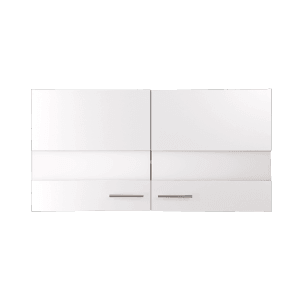 Weißer Respekta Oberschrank Merle, 110 cm breit, mit zwei Glastüren und Metallgriffen.