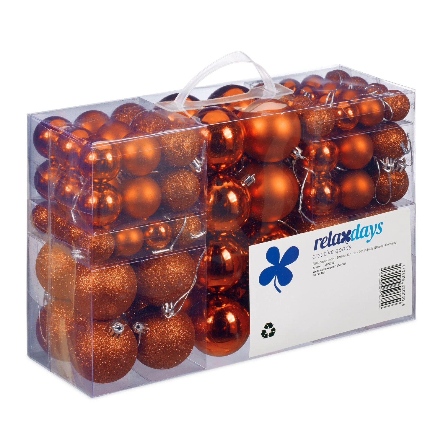 Relaxdays Christbaumkugeln 100er Set Kunststoff Orange Glänzend Matt Glitzernd 3 Größen 4 cm bis 7 cm
