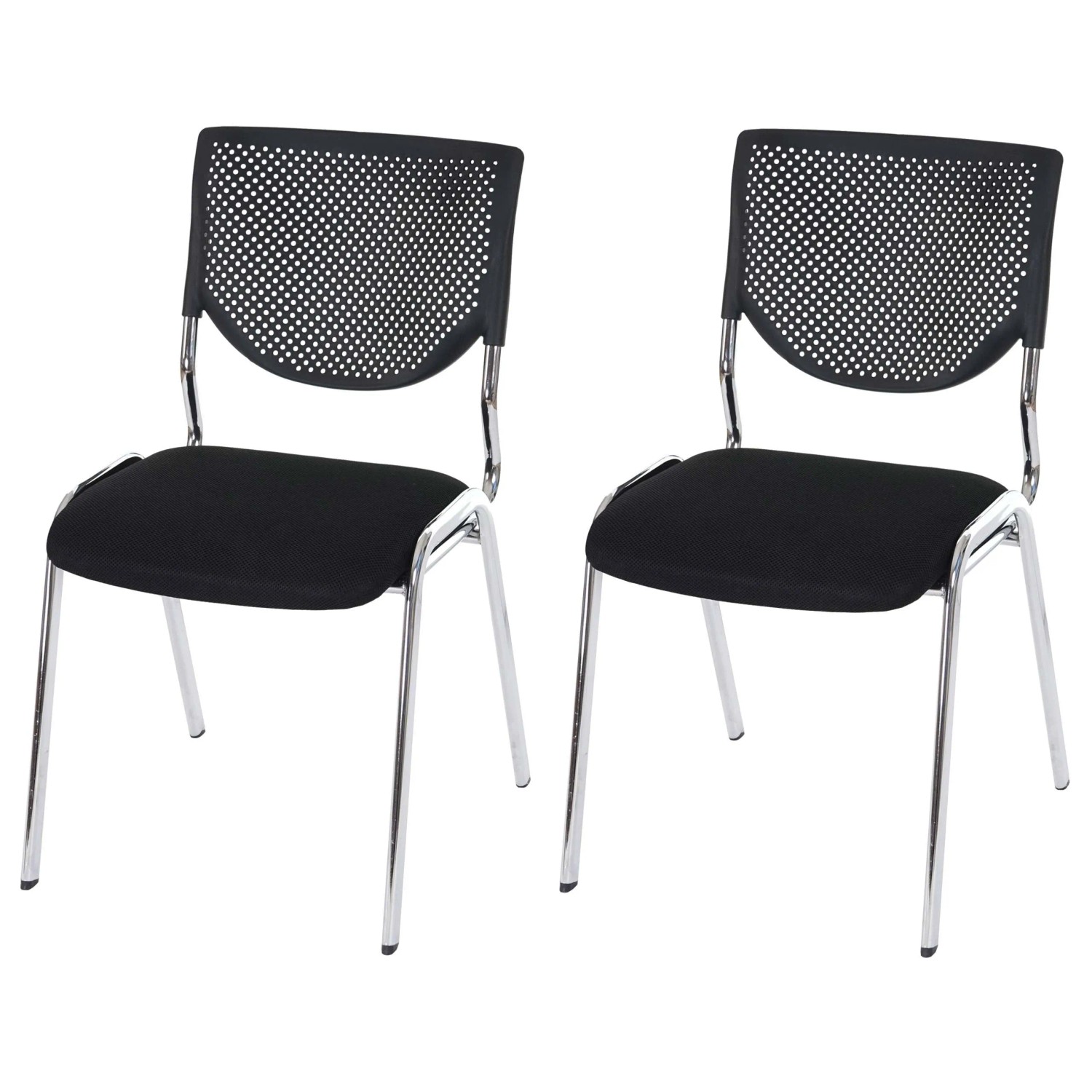 MCW 2er-Set Besucherstuhl T401 Stapelbar Stoff/Textil Sitz Schwarz Füße Chrom