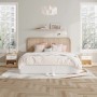 Relaxdays Nachttische 2er-Pack: MDF in Holzoptik-Weiß mit Schublade und Ablage, beidseitig eines Bettes.