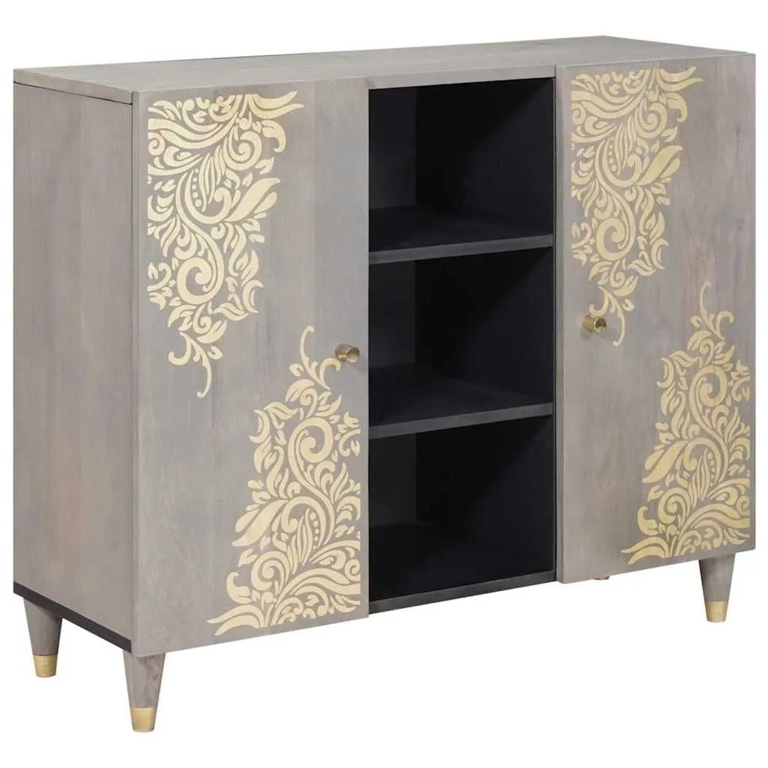 vidaXL Sideboard Grau und Gold 90 x 33 x 75 cm Massivholz Mango 4018800