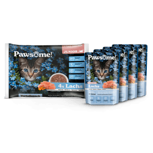 Pawsome Katzen-Nassfutter Junior Lachs, 4er Pack. Nassfutter mit Lachs für junge Katzen.