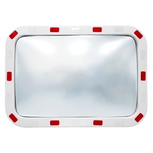 Rechteckiger Verkehrsspiegel 40x60 cm mit rot-weißen Reflektoren und Halterung für Carport-Zubehör.