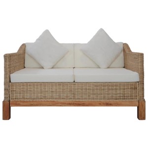 vidaXL 2-Sitzer Sofa aus Rattan mit cremeweißen Auflagen und Kissen.