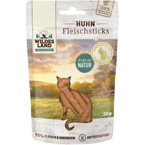 Wildes Land Katzen-Snack Fleischsticks Huhn, 50g Packung. Katzenleckerli mit hohem Fleischanteil.