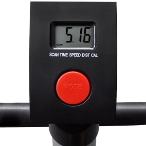 LCD-Display des vidaXL Heimtrainers mit Anzeige von Zeit, Geschwindigkeit, Distanz und Kalorienverbrauch.