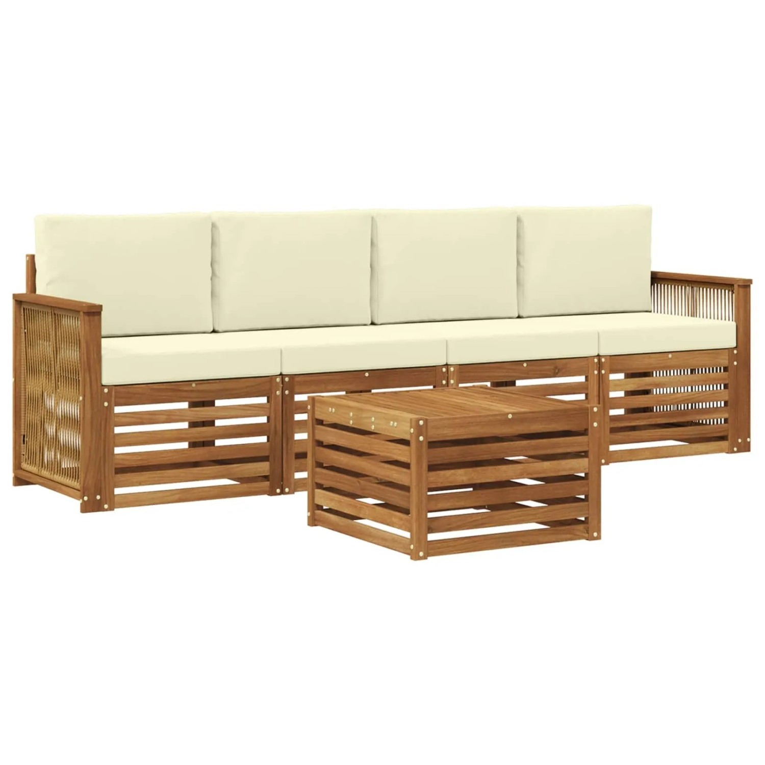 vidaXL Outdoor-Sofagarnitur 5 Stk Natur und Creme Massivholz Akazie 3383996