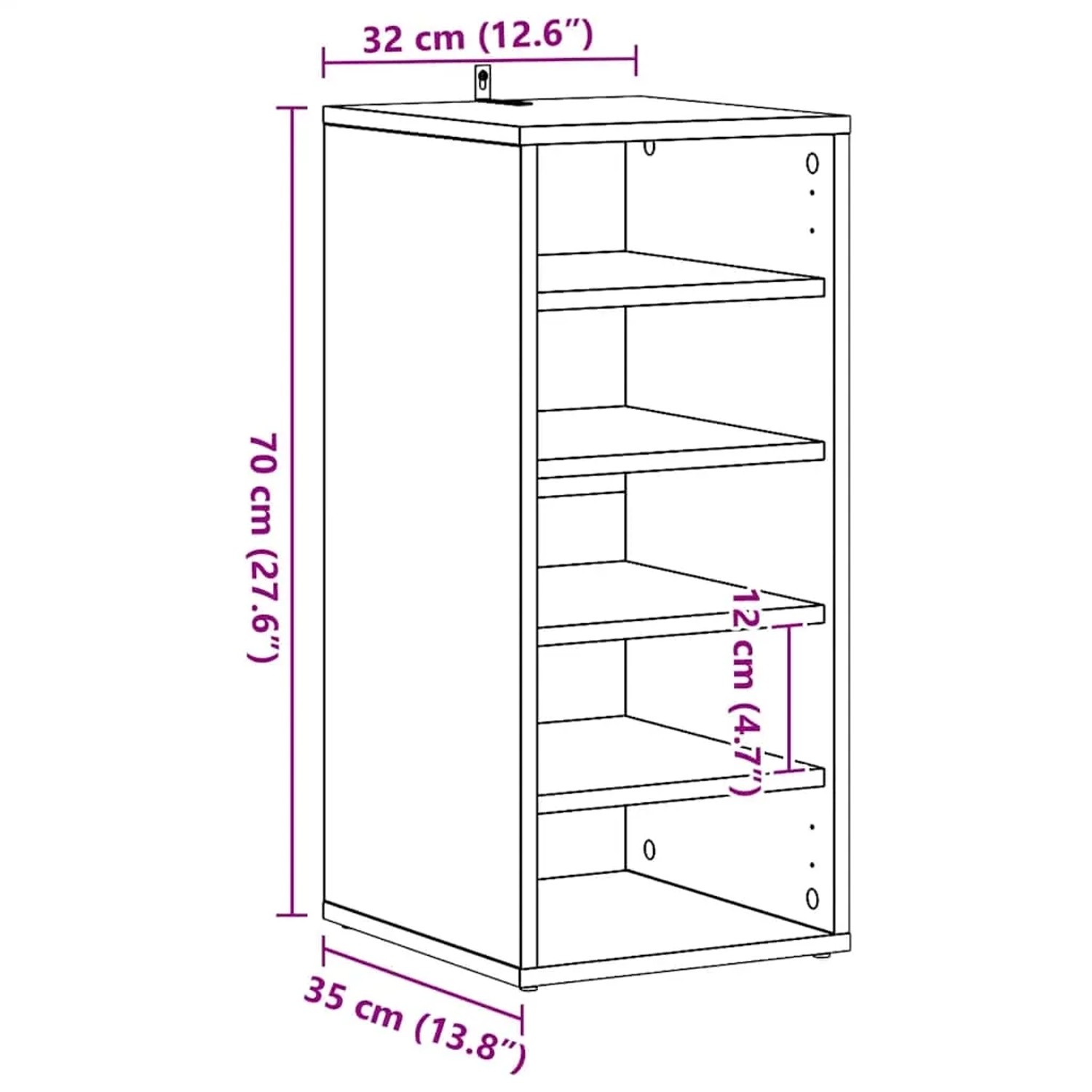 vidaXL Schuhschrank in Altholz-Optik, 70cm hoch, mit 5 offenen Fächern. Schuhkommode aus Holzwerkstoff.