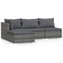 Graues 4-tlg. Garten Lounge Set aus Polyrattan mit anthrazitfarbenen Kissen.