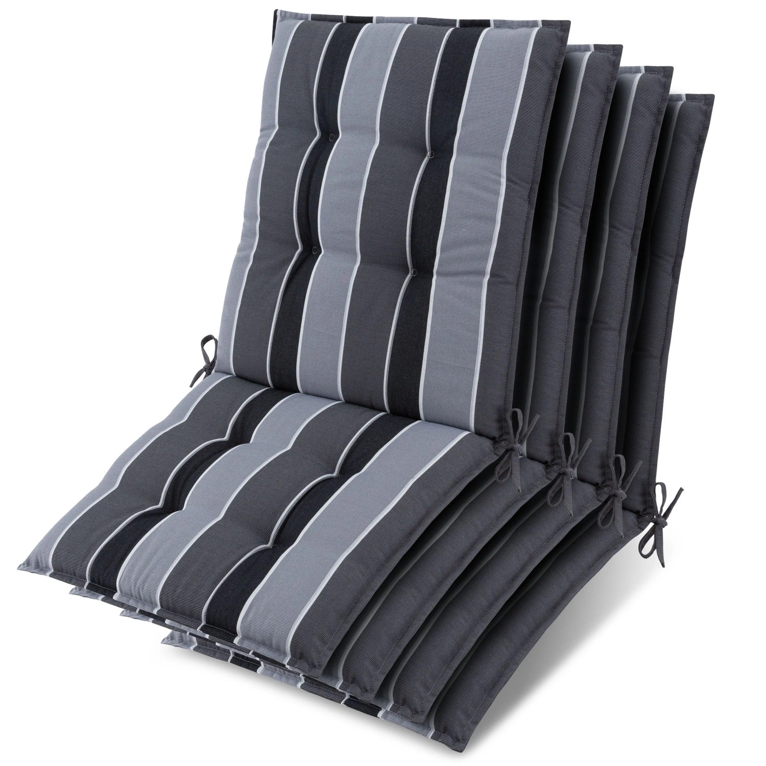 Beautissu 4x Niederlehner Auflage Sun-NL 100x50x8cm Anthrazit-Gestreift