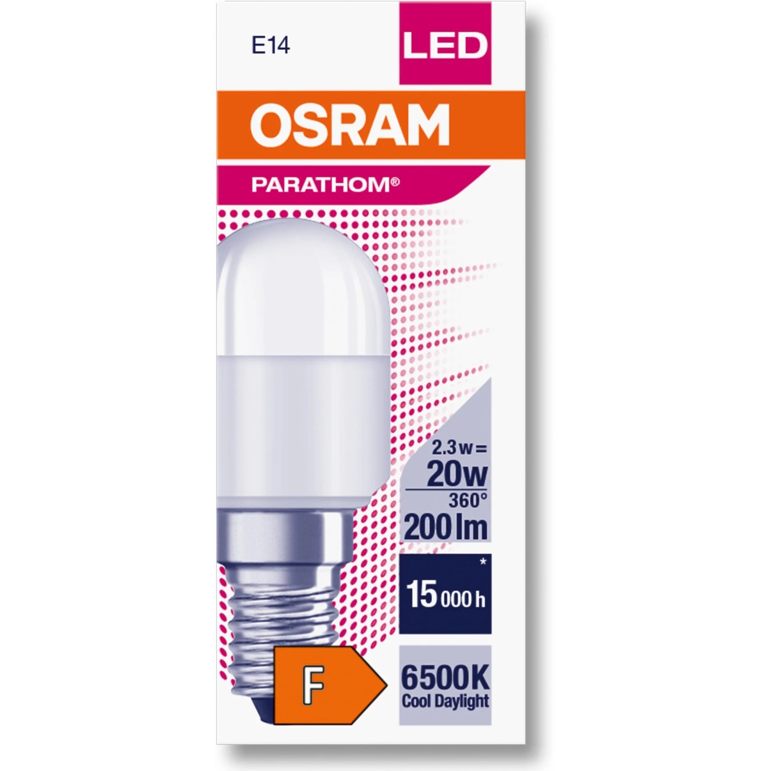 Osram LED Speziallampe T26 E14, 2,3W, Kaltweiß, für Kühlschrank & Nähmaschine.