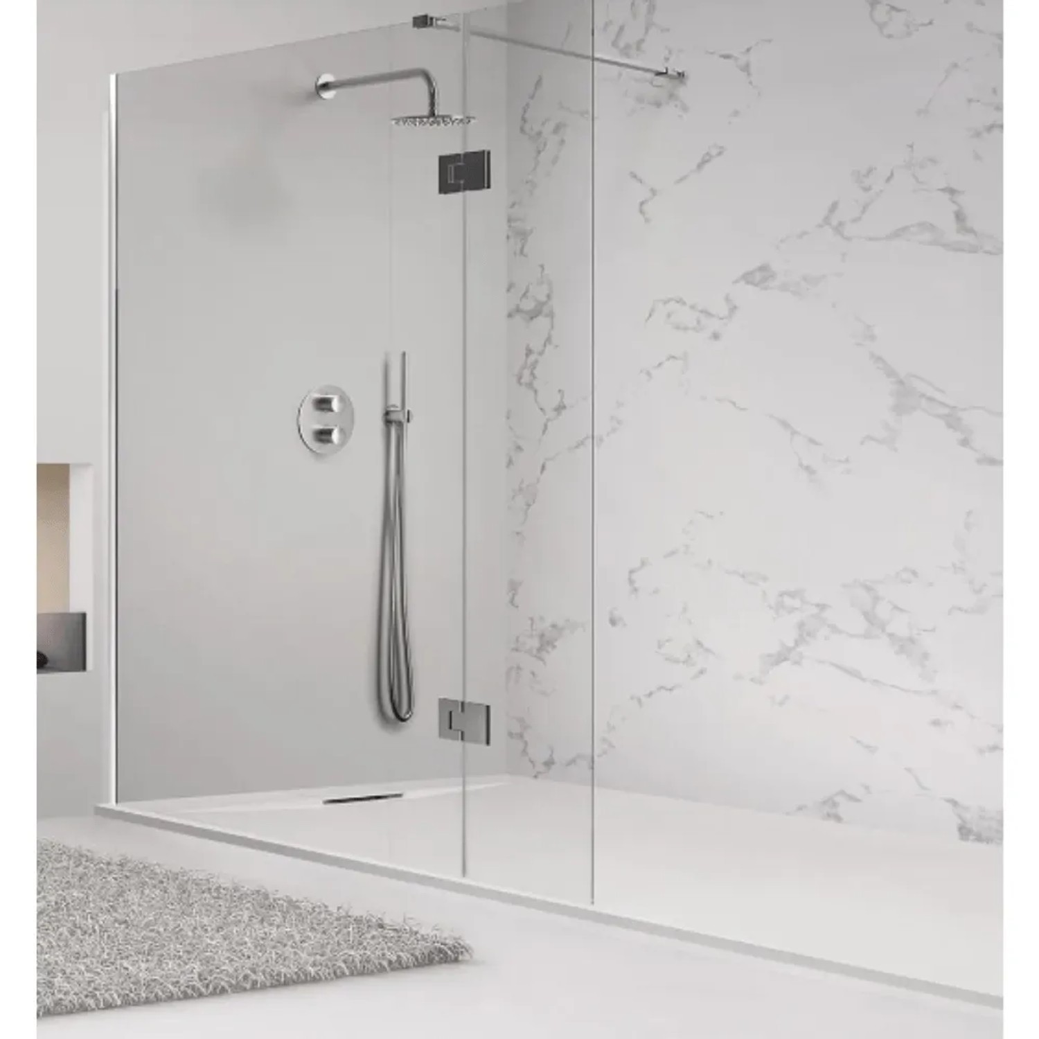 Graue Frascio Duschwanne 175x65 cm aus Kunstharz und Marmorpulver mit Gitter.