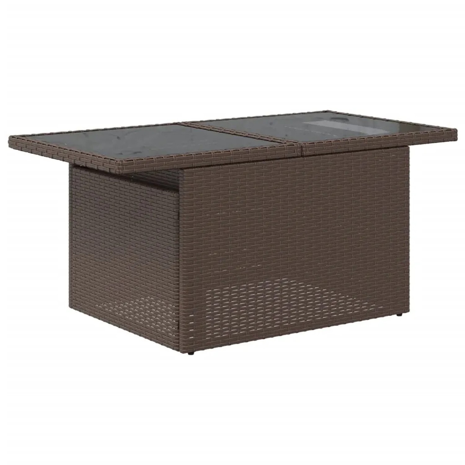 Brauner vidaXL Gartentisch aus Rattan mit Glasplatte, Teil der 5-tlg. Sofagarnitur.