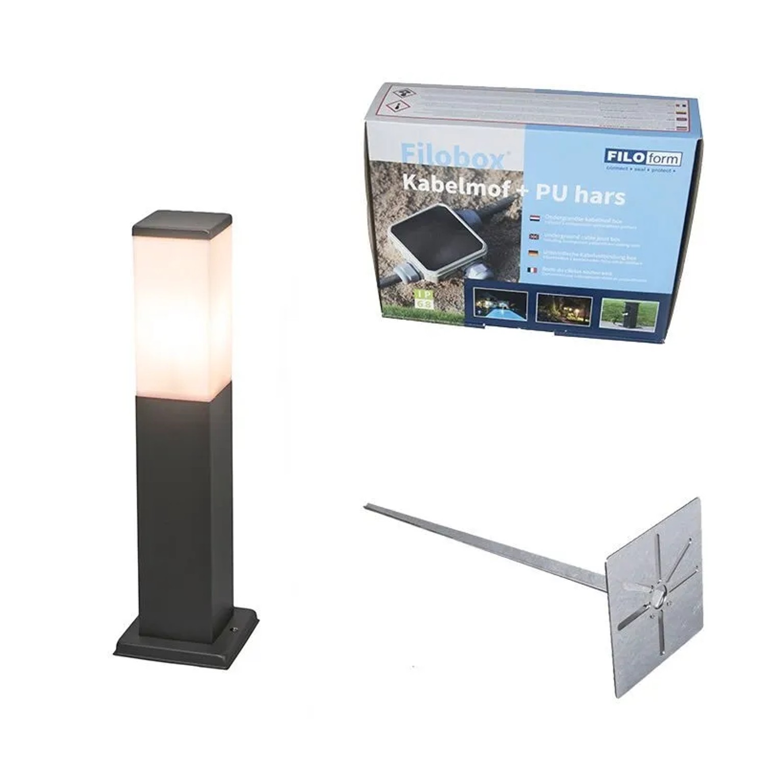 QAZQA Moderne Außen-Pollerleuchte Dunkelgrau mit Opal 45 cm IP44 Malios