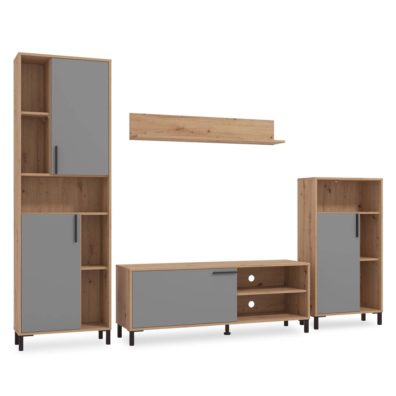Homestyle4u Wohnwand TV Board Holz TV-Schrank Sideboard Grau Natur günstig online kaufen