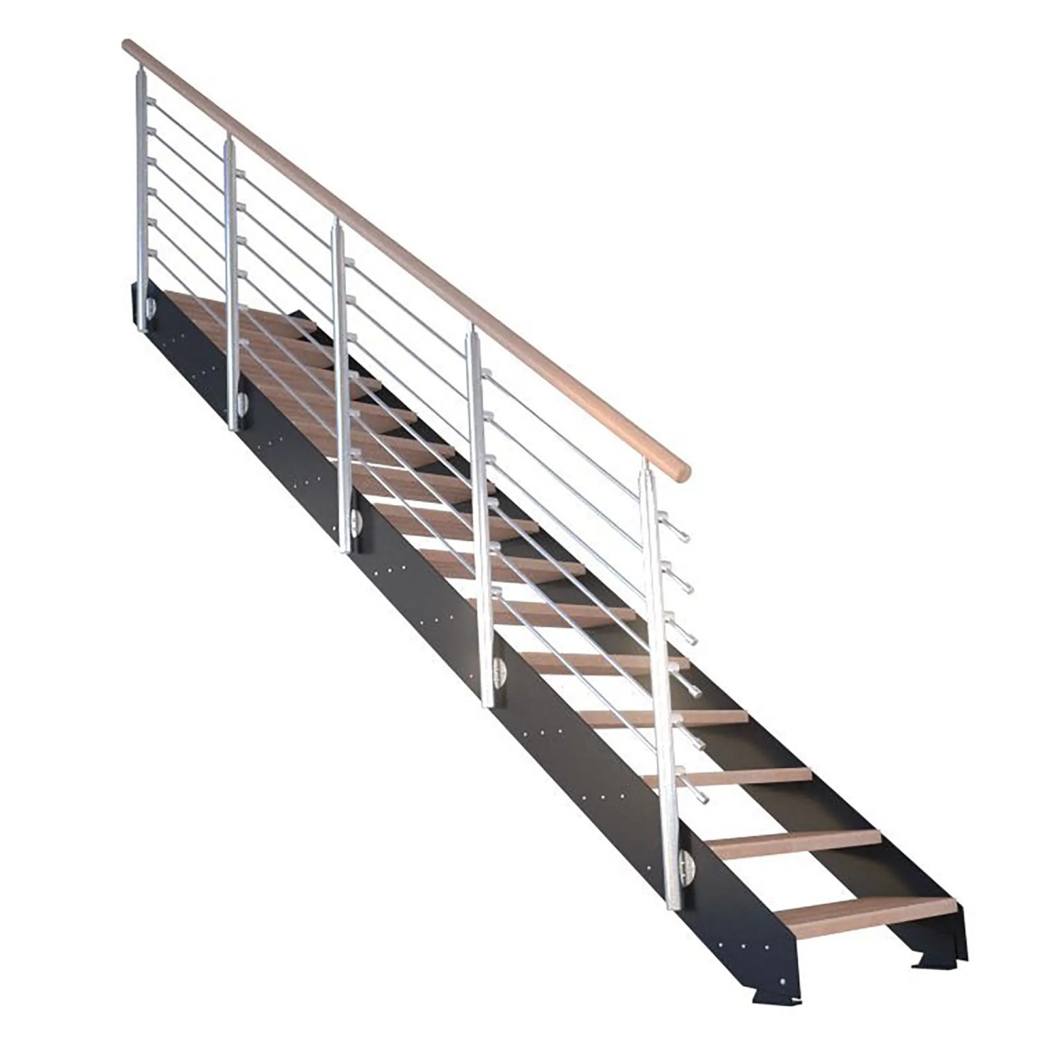 Treppe Kos 14 Stufen Eiche Geölt 107 cm Design-Geländer Schwarz FSC® günstig online kaufen
