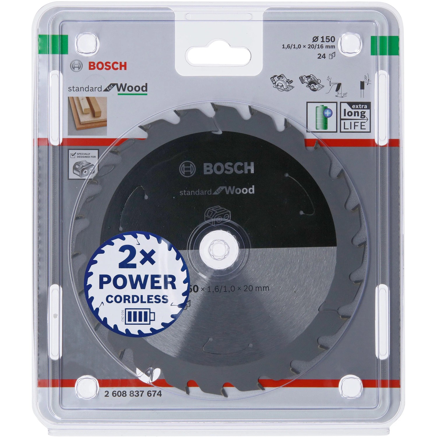 Bosch Kreissägeblatt Standard for Wood, 150mm, 24 Zähne, für Akkusägen.