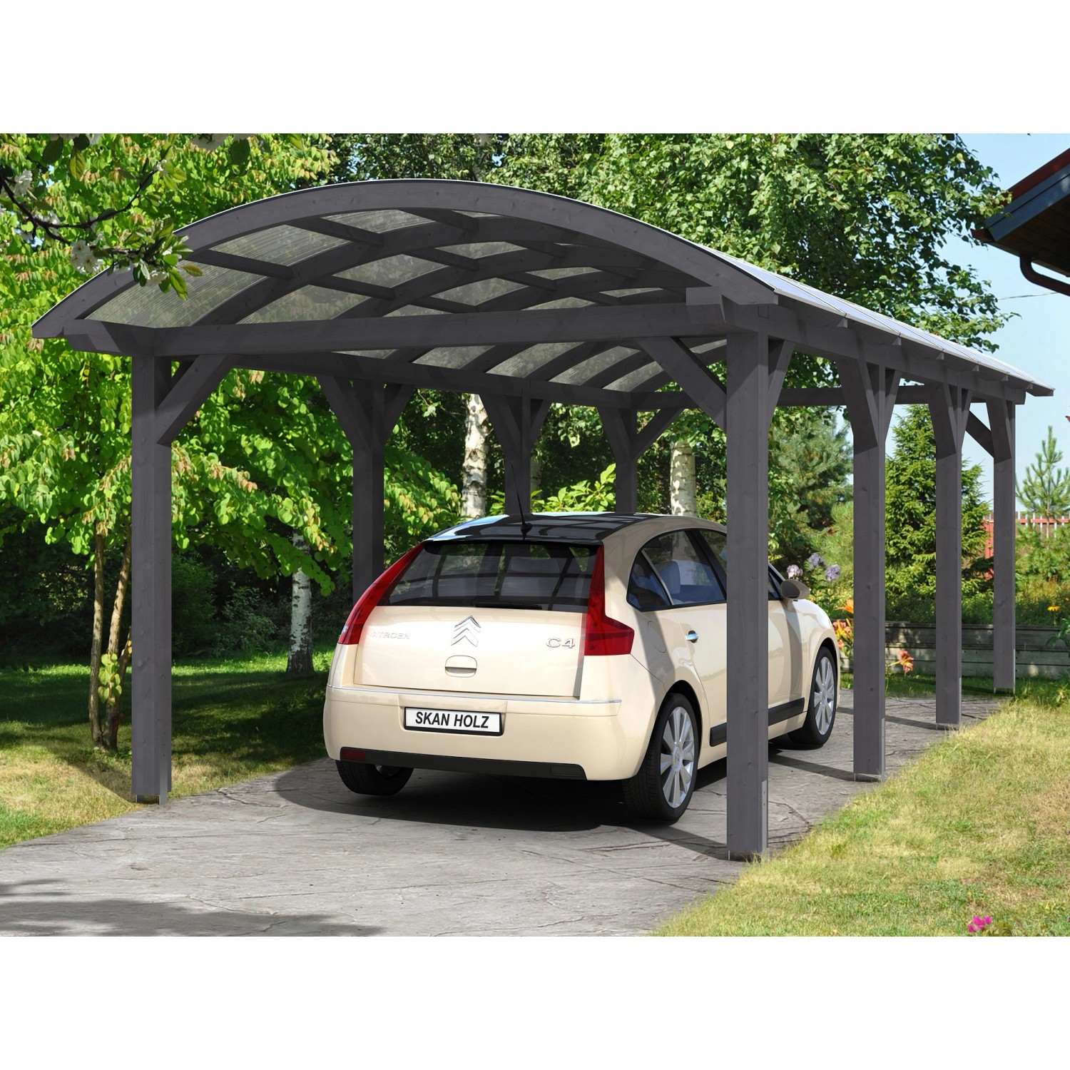 Skan Holz Bogendach-Carport Franken 376 cm x 755 Schiefergrau günstig online kaufen