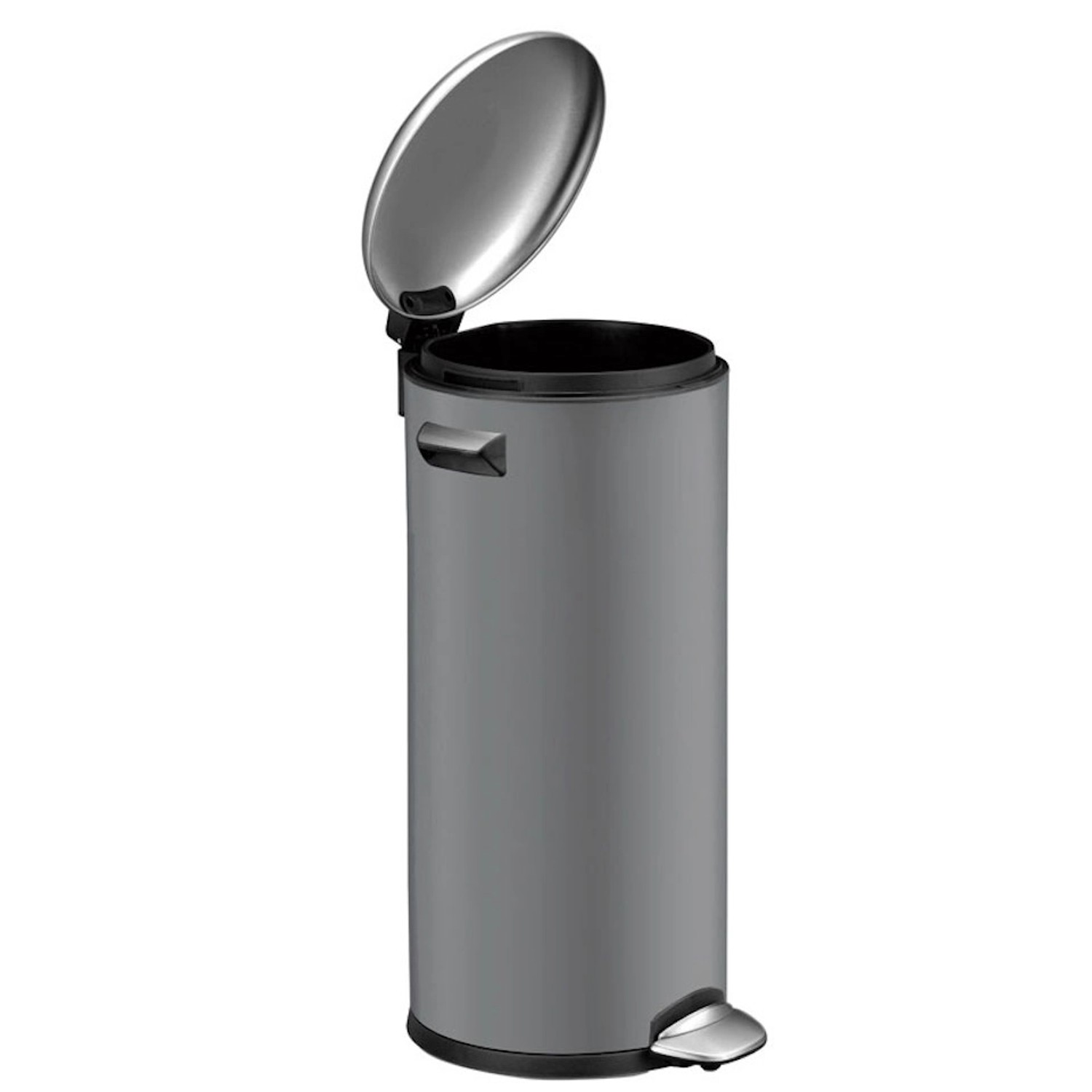 Grauer PROREGAL Treteimer mit Inneneimer, 30 Liter, Retro Design mit Griffen und Kugelklappe.