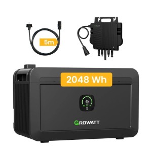 Growatt NOAH 2000 Solarspeicher mit NEO 800M-X Mikrowechselrichter für Balkonkraftwerke.