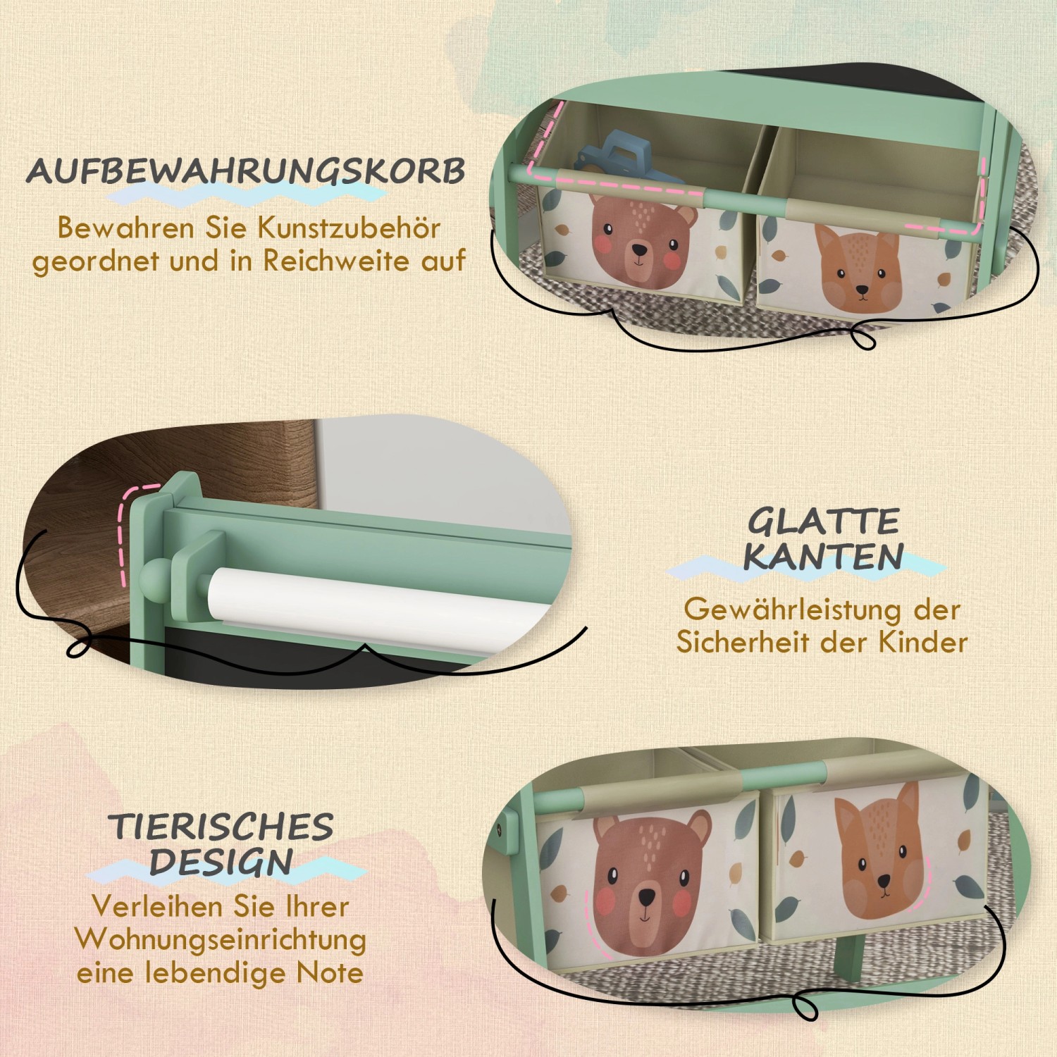 AIYAPLAY Kindertafel 3 in 1 mit Whiteboard, Kreidetafel und Papierrolle, mintgrün.