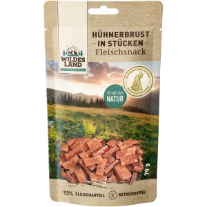 Wildes Land Katzensnack Hühnerbrust, 70g Packung. Katzenleckerli mit hohem Fleischanteil.