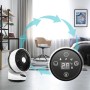 Weißer Vornado Tischventilator Pinguin DX im Wohnraum mit Touch-Steuerung und Temperaturanzeige.