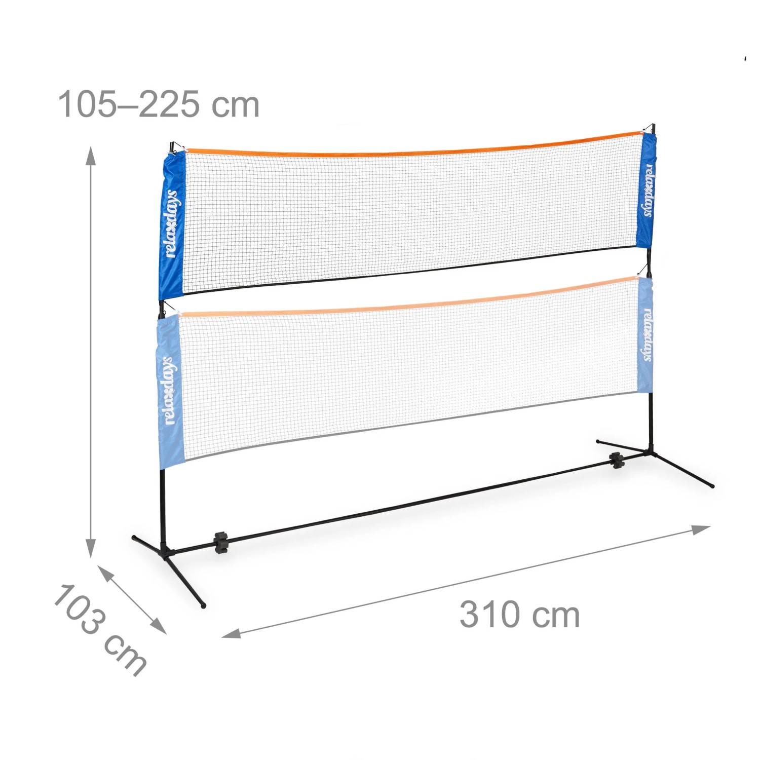 Relaxdays Badmintonnetz Eisen Kunststoff Polyester Schwarz Blau Orange Höhenverstellbar 105 cm bis 225 cm x 310 cm x 103 cm 4,1 kg_4