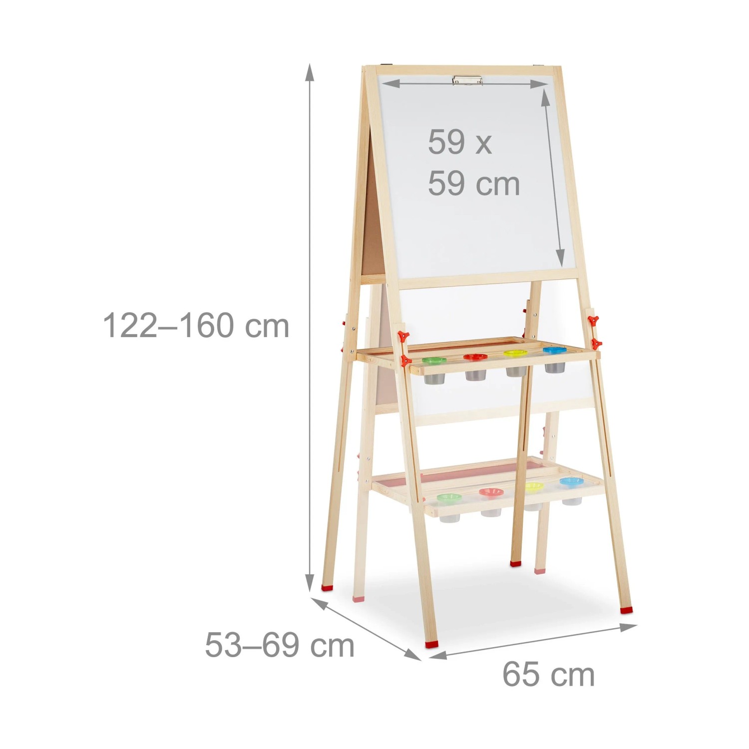 Relaxdays Kinder Standtafel aus Holz, höhenverstellbar, mit Whiteboard, Magnettafel & Ablagen für Malzubehör.