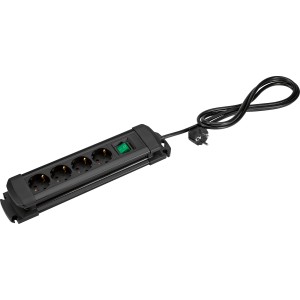 Schwarze Tido 4-fach Steckdosenleiste mit Schalter und 1,8m Kabel.