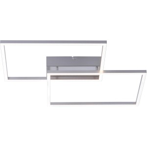 Moderne, stahlfarbene LED Deckenleuchte Iven mit zwei Quadraten (75,5x56,2cm).