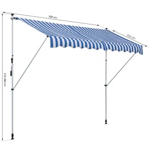 Outsunny Klemmmarkise, blau-weiß gestreift, mit Teleskopstangen (170-280cm) für Balkon & Terrasse.