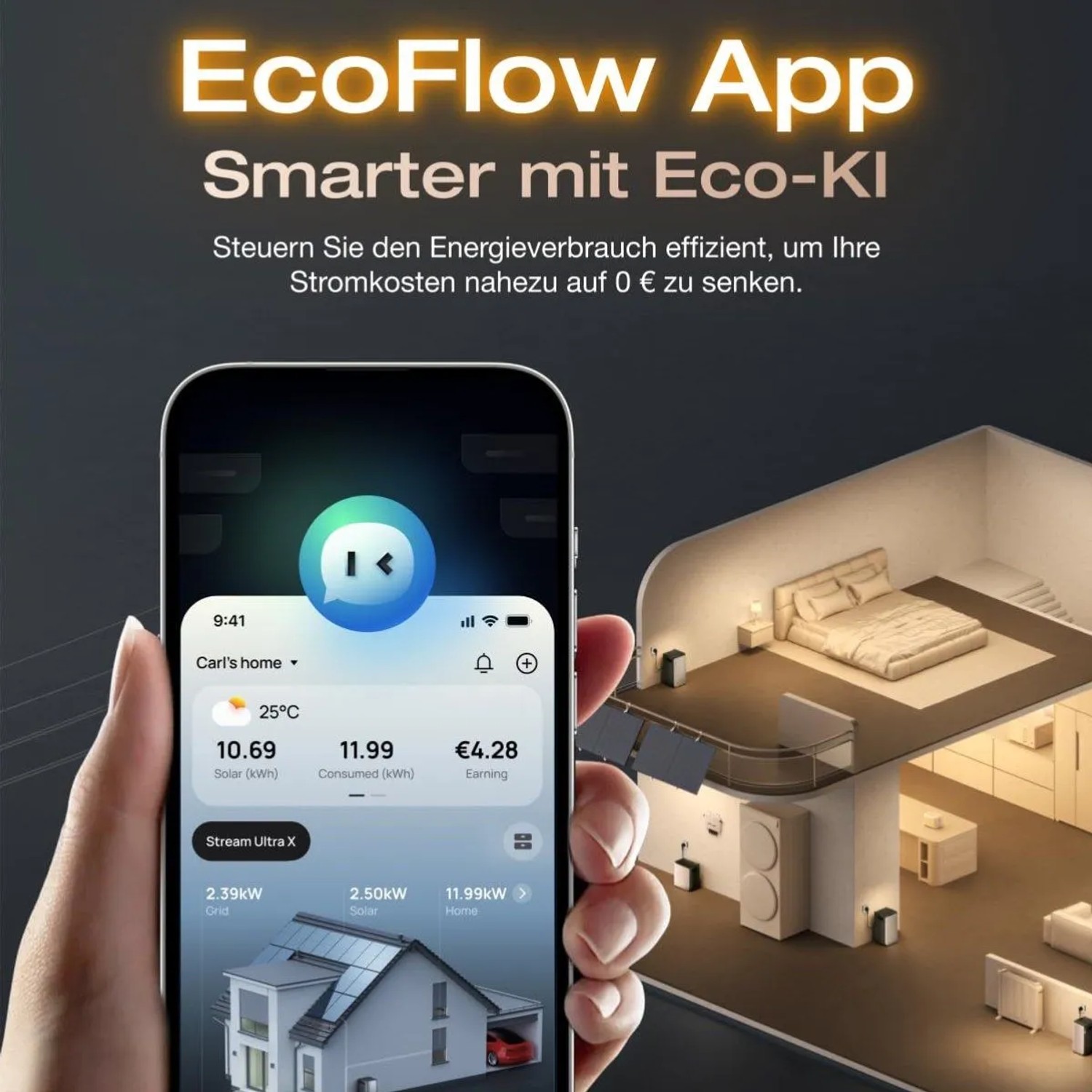 EcoFlow App zur Steuerung des STREAM Ultra X Balkonkraftwerks mit Stromspeicher und Solar Modulen.