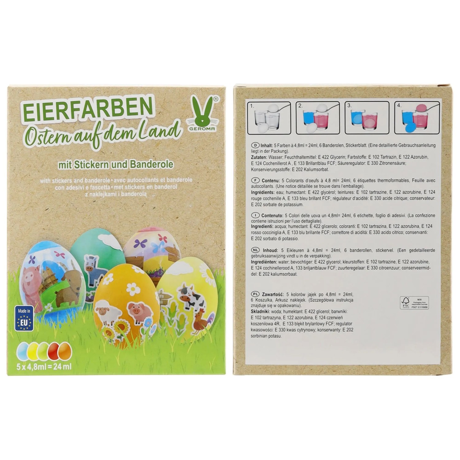 Eierfarben Flüssig mit Bauernhofdeko 24 ml Mehrfarbig
