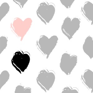 Dekopanel Heart Collection: Wandbild mit Herzmuster in Grau, Schwarz und Rosa.