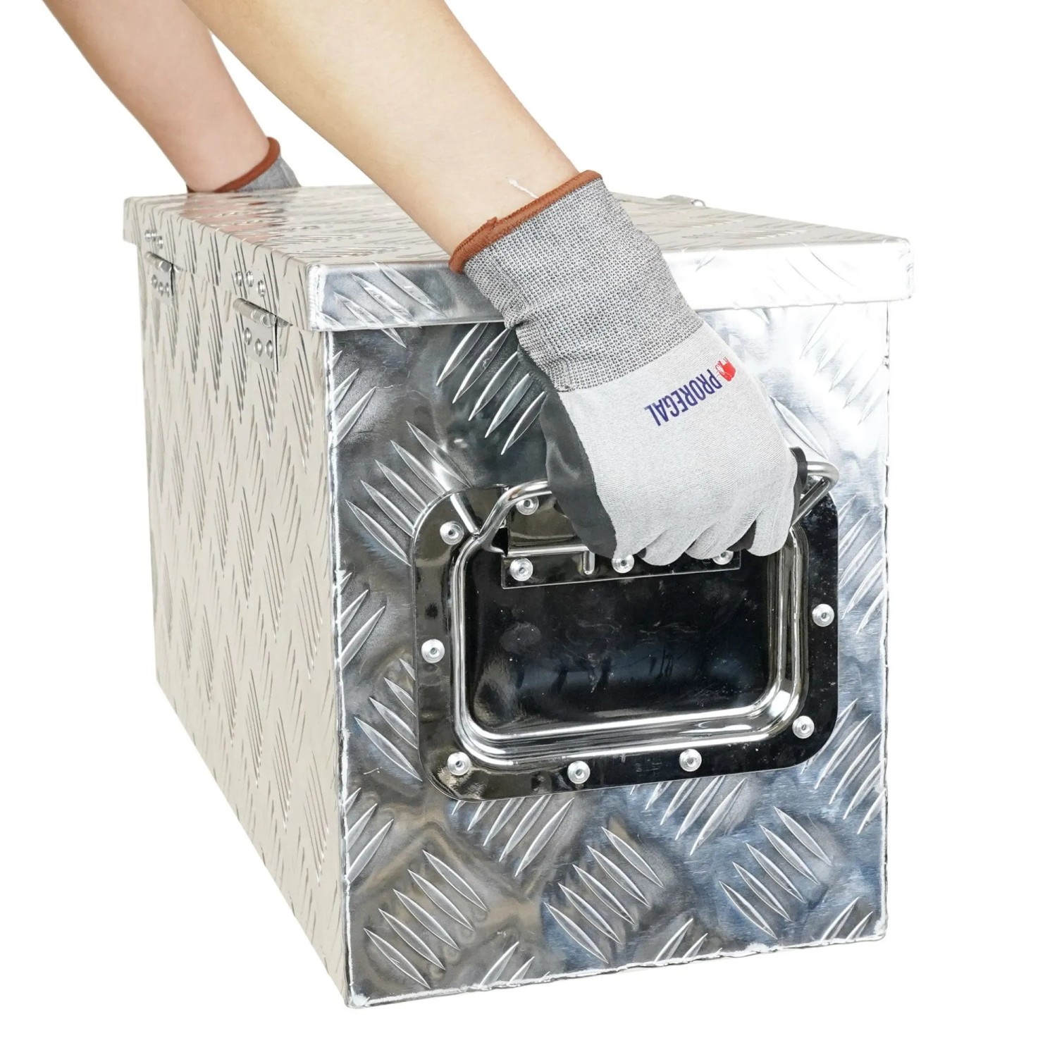 PROREGAL Deichselbox aus Aluminium mit Tragegriff. Werkzeugkiste für PKW Anhänger.