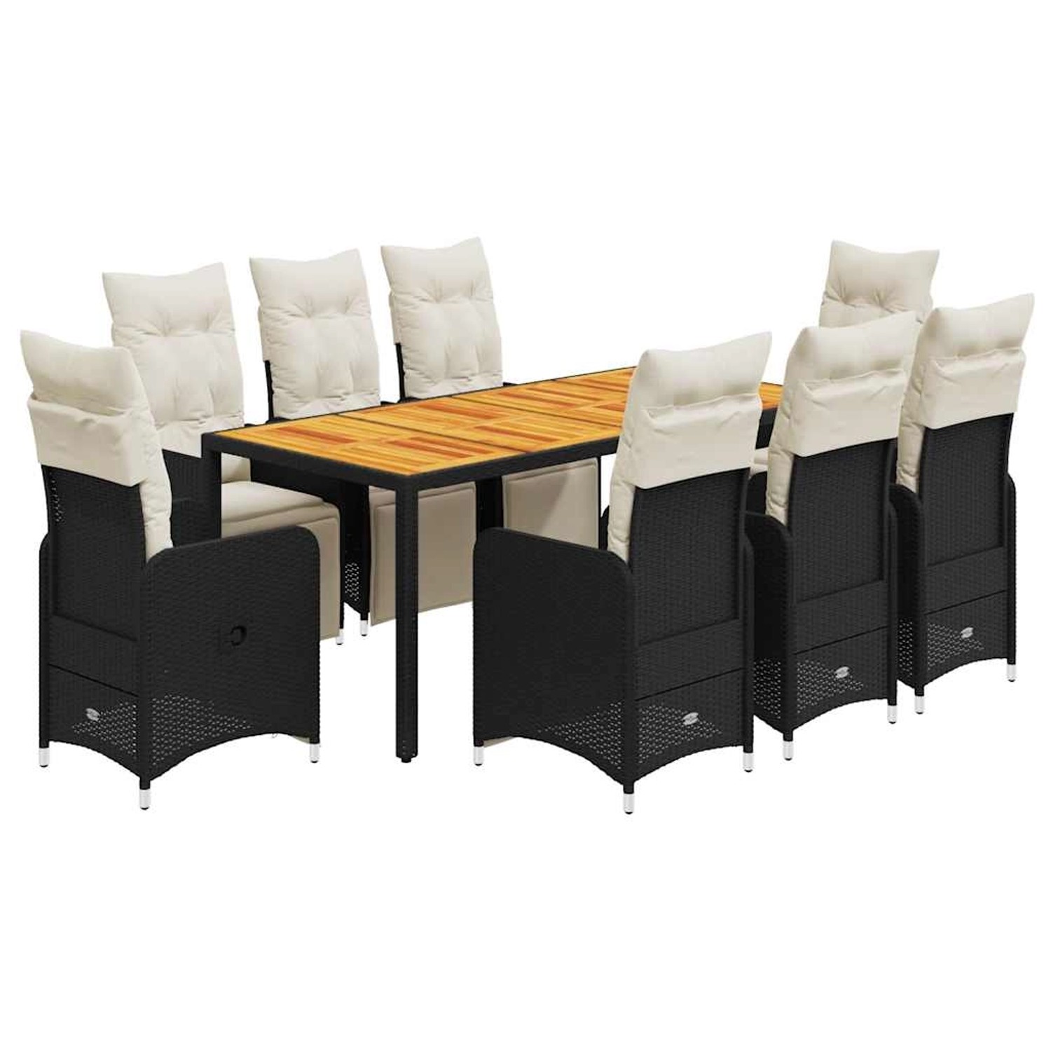 vidaXL 9-Tlg Garten-Bistro-Set mit Kissen Schwarz Poly Rattan 3277132