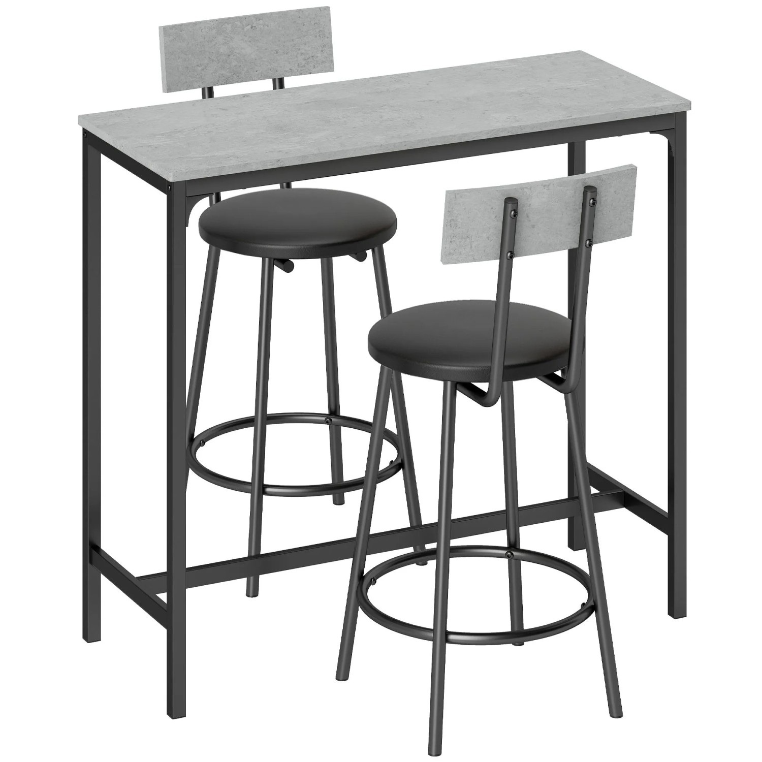 HOMCOM Bartisch mit Barhocker Set MDF Stahl 100L x 40B x 90,5H cm Grau