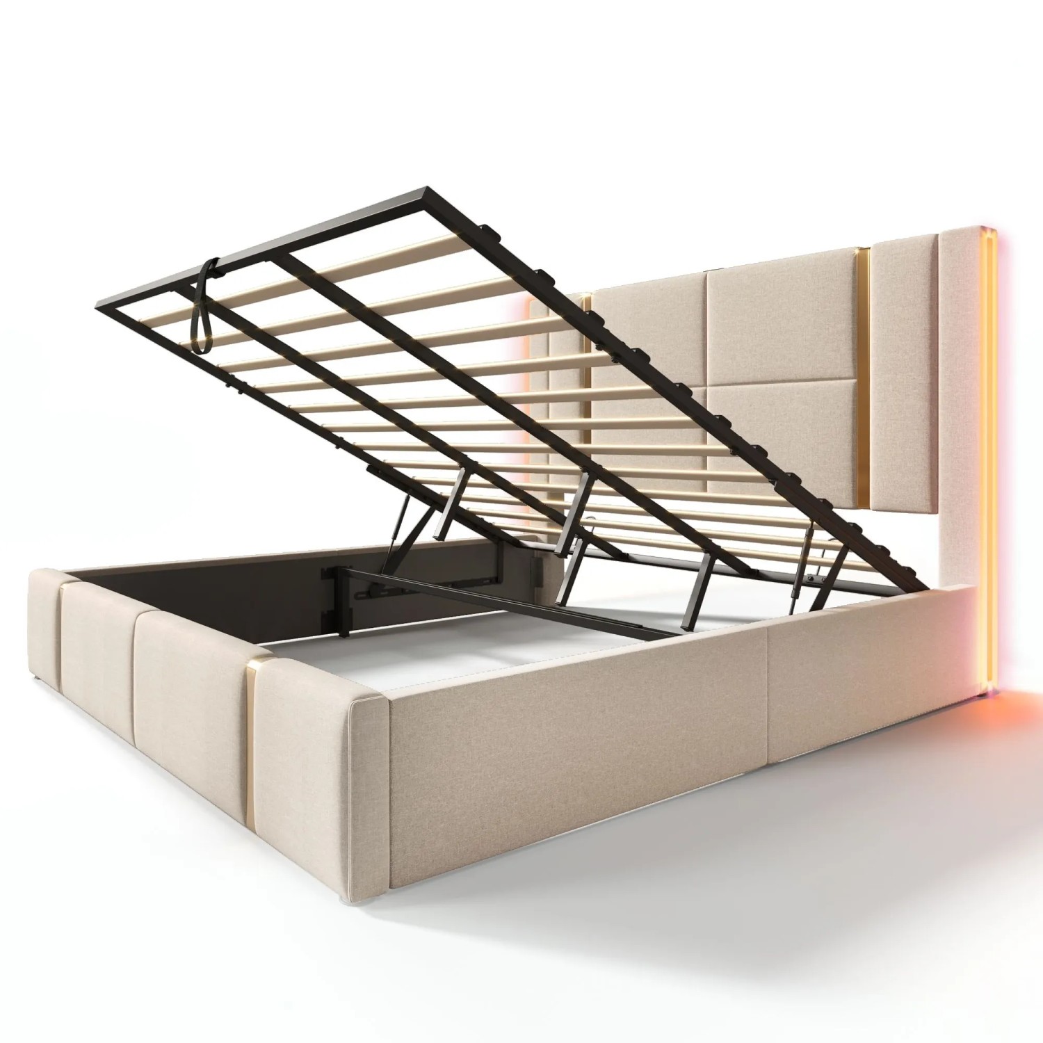 Merax Polsterbett 180x200cm LED USB-C App Beige Leinen