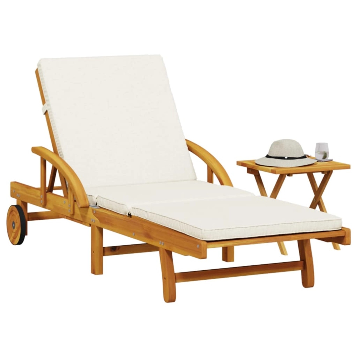 vidaXL Sonnenliege mit Auflage und Tisch Massivholz Akazie 200 x 68 x 30-83 cm