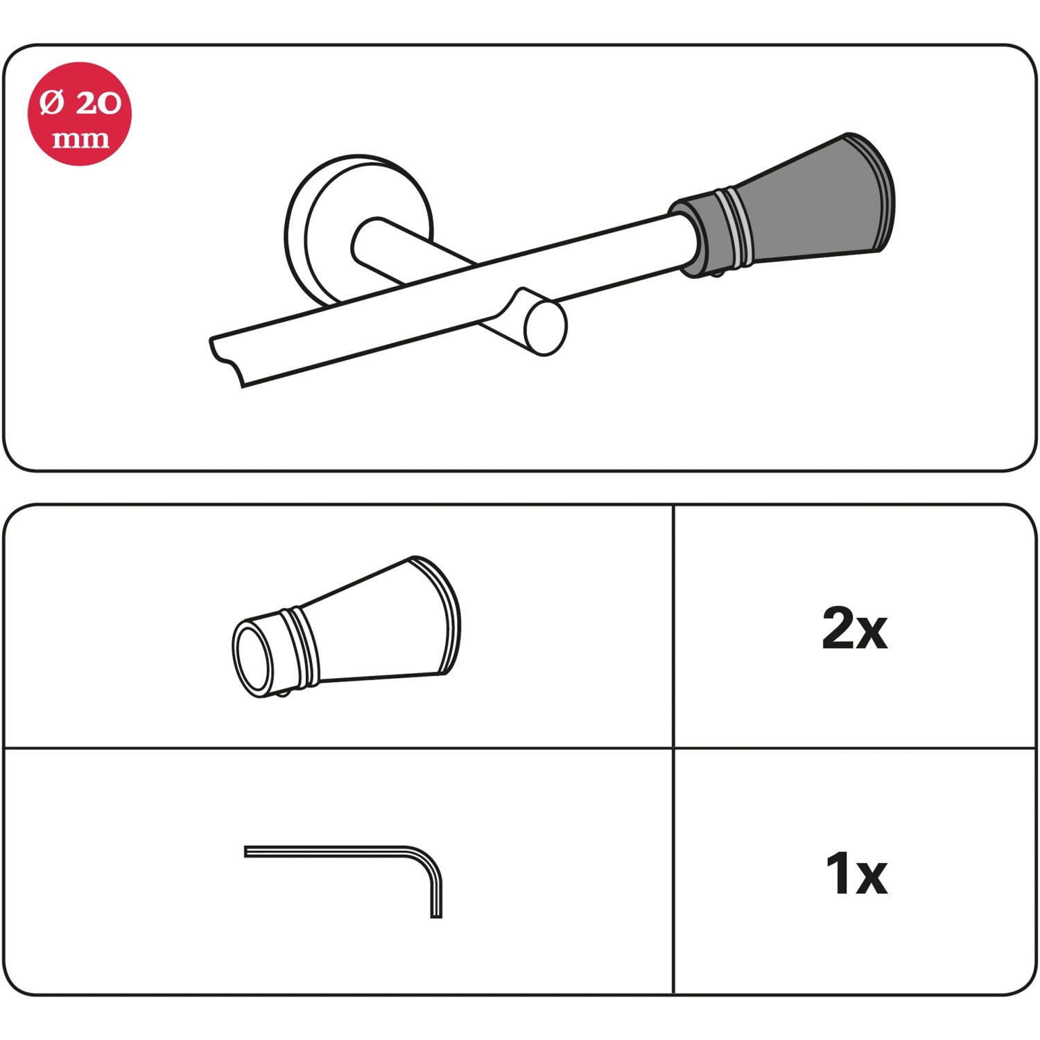 Gardinia Endstück Chicago Siro, Edelstahloptik, 2er-Pack für 20 mm Stangen.