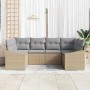 Beiges 6-teiliges Garten-Sofa-Set aus Poly Rattan von vidaXL für Terrasse und Garten.