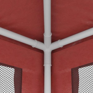 Detailaufnahme: Rotes Partyzelt 3x3m mit Mesh-Seitenwand und weißem Gestell.